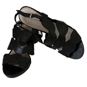 Nickels Janna Black Man Made‎ Side Buckle Strappy Heels Sandal Size 7.5